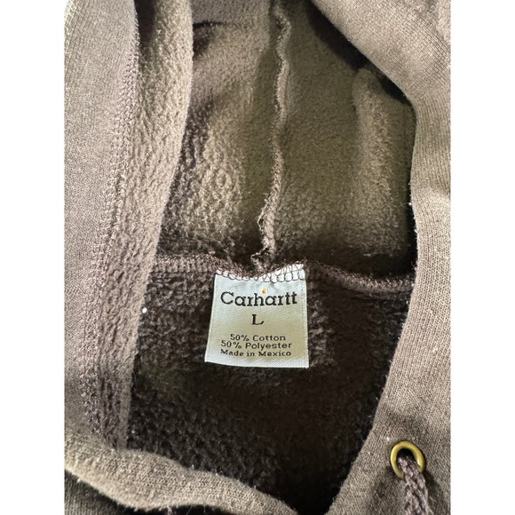 Y2K Carhartt Spellout Hoodie Sweatshirt Brown White Men's Large Workwear Clean - Picture 6 of 8